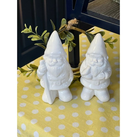 Target Other - Gnome WHITE CERAMIC Pair Set of 2 Garden Plants Decor Bird Walking Stick Protect